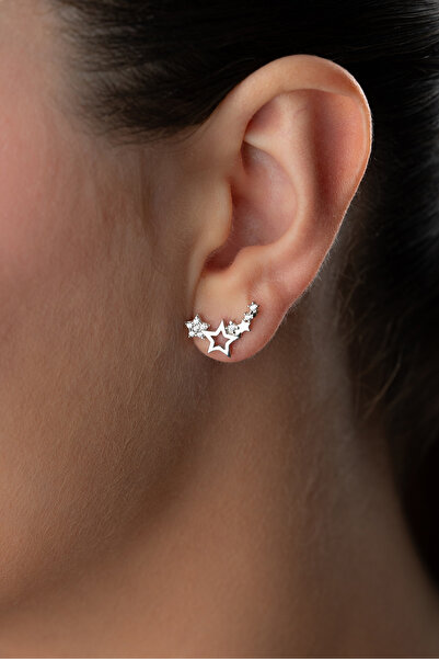 Silvano Jewelry 925 Ayar Gümüş Rodyumlu Zirkon Taşlı Kayan Yıldızlar Küpe