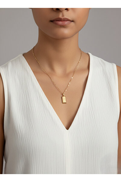 Belasso Kadın Çelik Altın Renk Plaka Formunda Kolye
