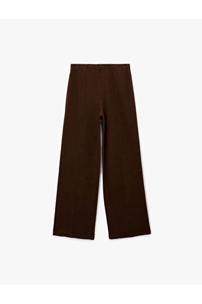 Koton بنطلون نسائي بني بتفاصيل محززة 6WAK40136EK