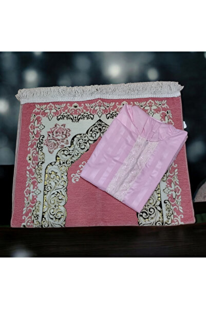 Elegant طقم سجاد وردي غامق مزخرف مع شرشف صلاة زهري