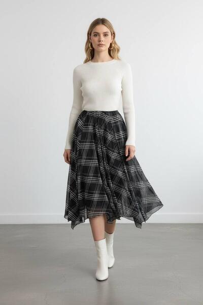 DAME Women's Premium Skirt Asymmetrical Cut Lined Chiffon Skirt