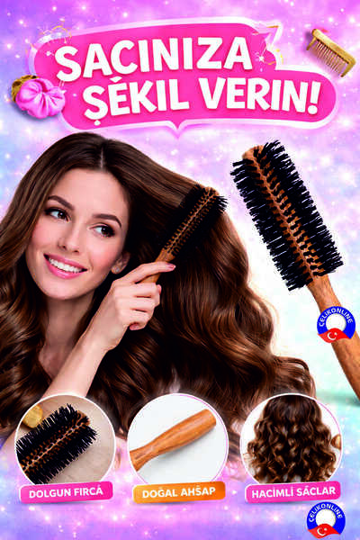 ÇELİKONLİNE فرشاة تصفيف الشعر بمقبض خشبي مقاومة للحرارة العالية، فرشاة تمنح ا...