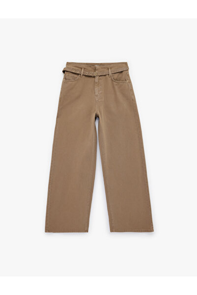 Koton Памучни панталони с висока талия и широки крачоли - Дънки с широки крачоли
