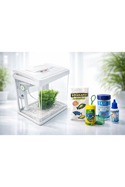 Vitasand BEYAZ İTHAL AKVARYUM 23*16*26 MOTOR+IŞIK+BASLANGIC SETİ HEDİYELİ