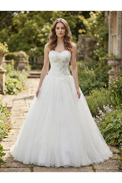 Miss Point Romantik Taş İşlemeli Dantel Detaylı Korse Bağcıklı Straplez A Kes...