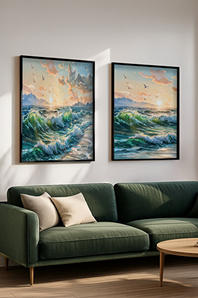 STARYUNA Set de pictură dublă cu efect de pictură în ulei cu vedere la mare, ...