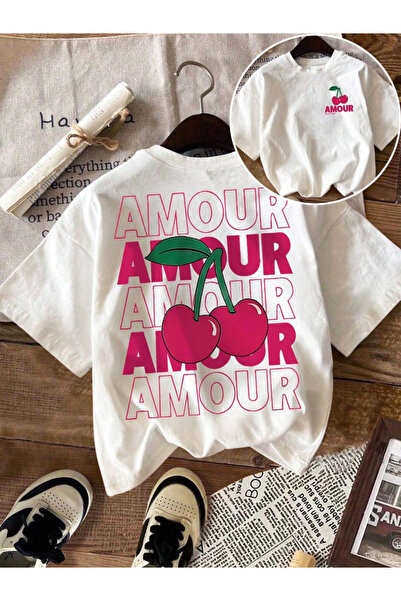 one button Unisex Amour Kiraz Detail cu imprimeu basic guler rotund Regular t...