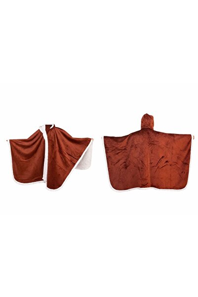 Generica Wearable hooded robe, reddish-brown color, lined with white fur; a w...