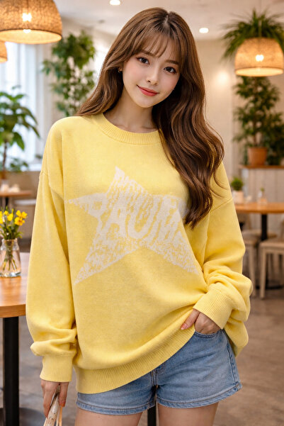 Get Crazy Women's Star Patterned Oversized Knitwear Sweater