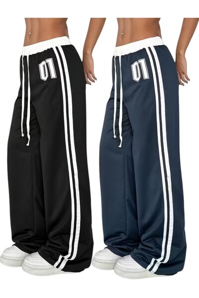 Karatopak قطعتان 01 مطبوع بنطال رياضي نسائي واسع الساقين بخصر عالٍ وحزام أبيض...