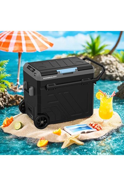 Powerology 60L Dual Compartment Smart Fridge & Freezer with Battery, Wheels &...