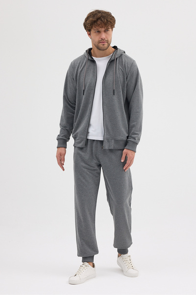 allymoda Compact Cotton Comfort Fit Men's Hooded Plain Tracksuit Set Ally-3021