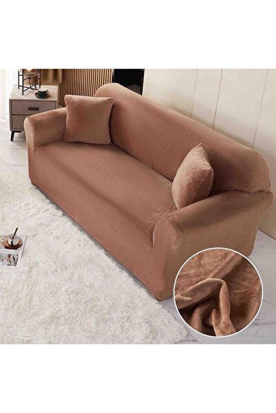 OEM Elastic velvet cover, 2-seater sofa, with arms. Brown