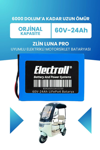 ELECTROLL Zlin Luna Pro Uyumlu Batarya (Standart Kapasite) LiFePO4 60V 24Ah E...