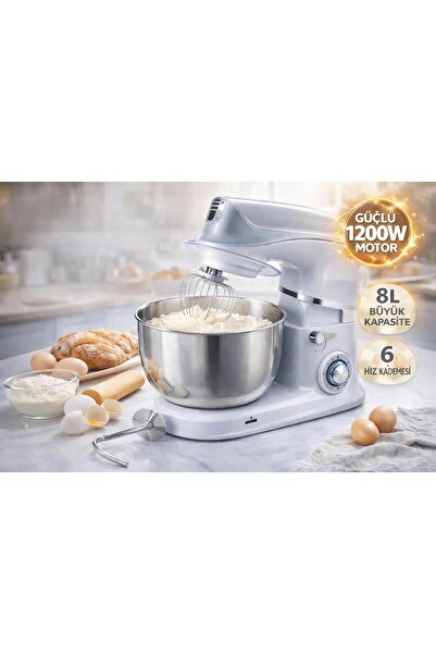 ATLT ATLANTİS 1200W 8 LİTRE HAMUR YOĞURMA MAKİNESİ 6 KADEMELİ 3 APARATLI STAN...