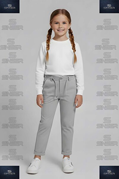 SS SİNSER Pantaloni pentru fete cu talie elastică din lycra și tiv pliat