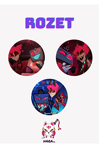 Hara Company Hazbin Hotel Animesi Alastor ve Vox Anime Rozet Seti 3’lü