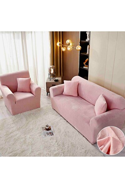 OEM Elastic velvet cover, 3-seater sofa, with arms. Light Pink
