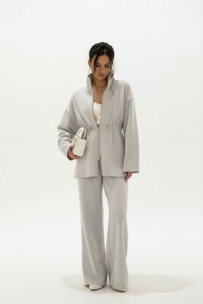 Cara Women's Knitwear Two-Piece Set Zippered Jacket Wide-Leg Pants Standard S...