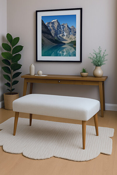 kayserhome Keten Bench Puf 90x45 cm | Antre Oturma Bankı | Ahşap Ayaklı Moder...