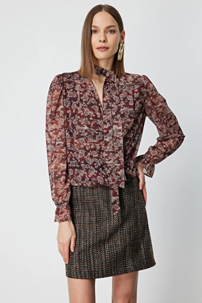 ON TRİKO Bluză cu guler tip eșarfă și imprimeu leopard 62310