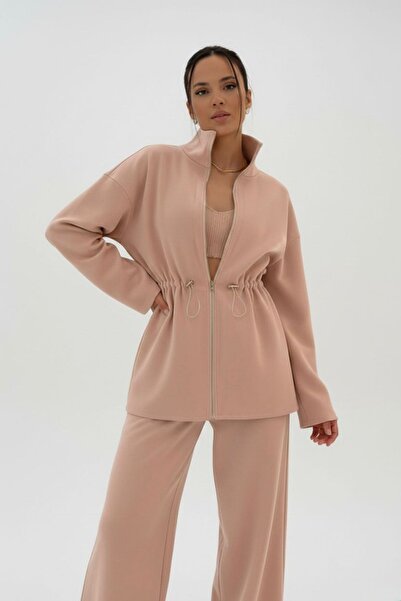 Cara Women's Knitwear Two-Piece Set Zippered Jacket Wide-Leg Pants Standard S...