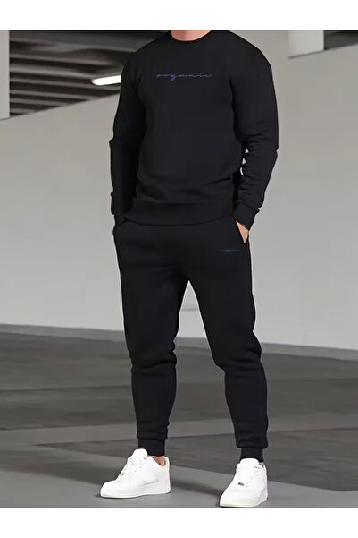 mercoledi Unisex Minimal Printed Crew Neck Top Jogger Bottom Tracksuit Set