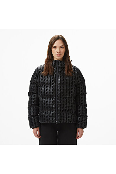 Lacoste Kadın Kapüşonlu Monogram Siyah Mont