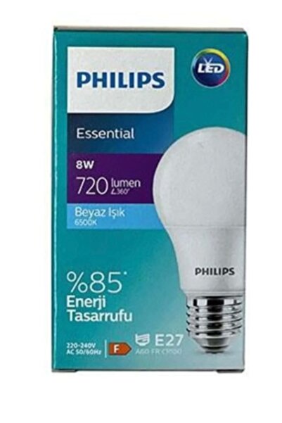 Philips 8W 720 Lümen E27 6500K Beyaz Işık %85 12 adet Enerji Tasaruflu