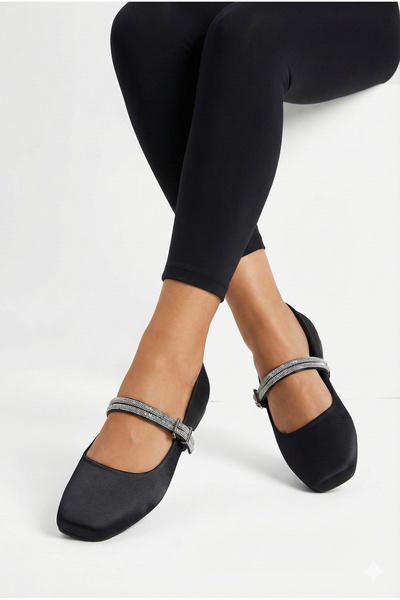 StWenn Balerini din satin pentru femei cu pietre aplicate Pantofi eleganti pe...