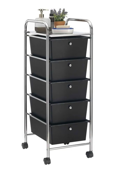 Cady One Rolling storage cart with 5 plastic drawers and wheels, 5-tier remov...