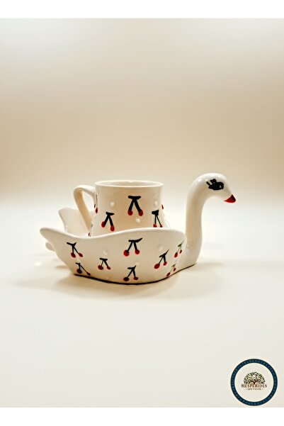 hesperides Handmade ceramic cherry patterned swan cup