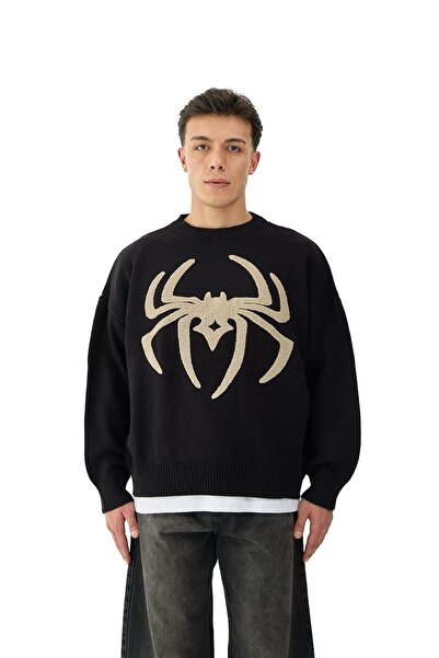 hitup Oversized Knitwear Sweater with Spider Embroidery Detail