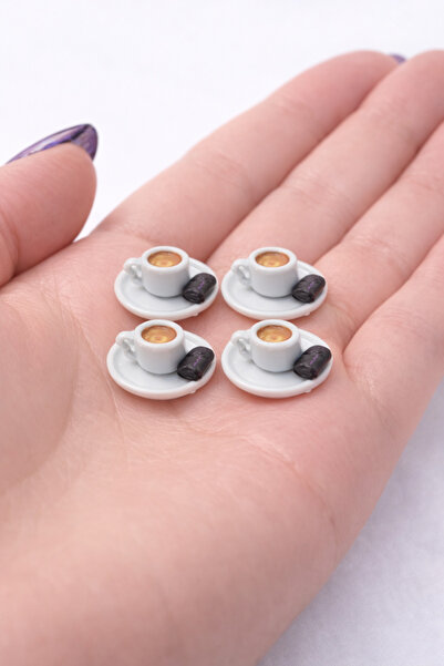 CharmFancy 4'Lü Bitter Çikolatalı Kahve Fincanı – Bebek Evi Mini Minyatür Aks...