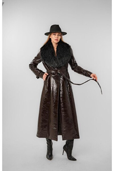 PATRONİZE Kahverengi Rugan Çıkabilen Kürklü Astarlı Kaban