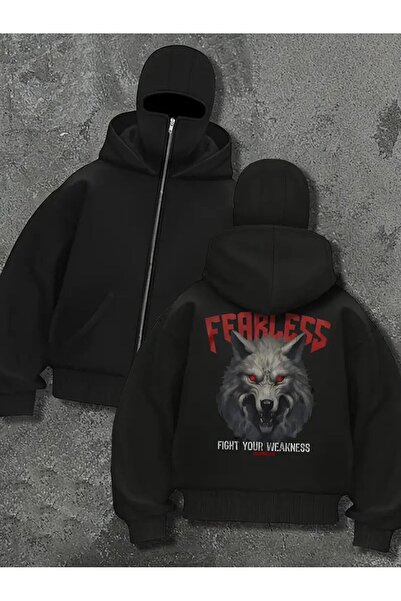 Le Savu ستريت وير سيريز مطبوع سويت شيرت أسود للجنسين مزود بقناع كار بغطاء رأس...