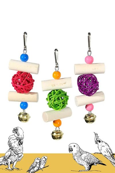 Alyones Rattan Bulk Bird Toy |   Natural Wood and Wicker Ball Bird Activity Toy