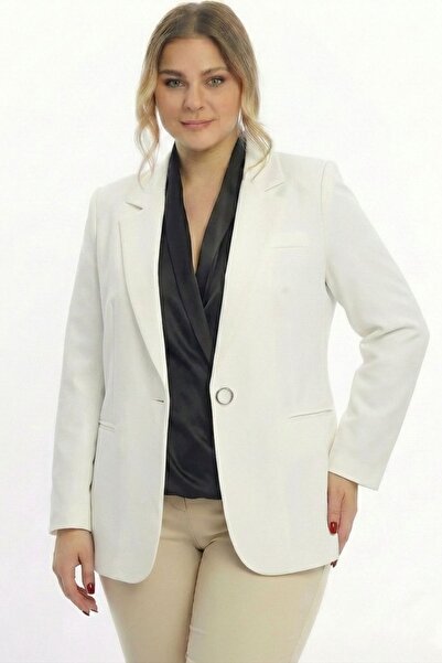 SİZ Beyaz Kadın Büyük Beden Blazer Ceket