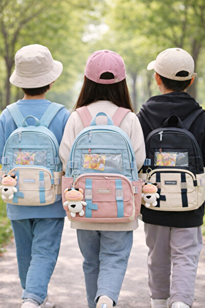 fafa home Imported New Generation Backpack Blue-Pink'With 2 Badges, 2 Cards, ...