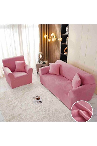 OEM Elastic velvet cover, 3-seater sofa, with arms. Pink
