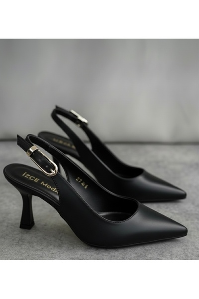 İZCE MODA Tocuri înalte de damă, cu curele la gleznă, negru mat