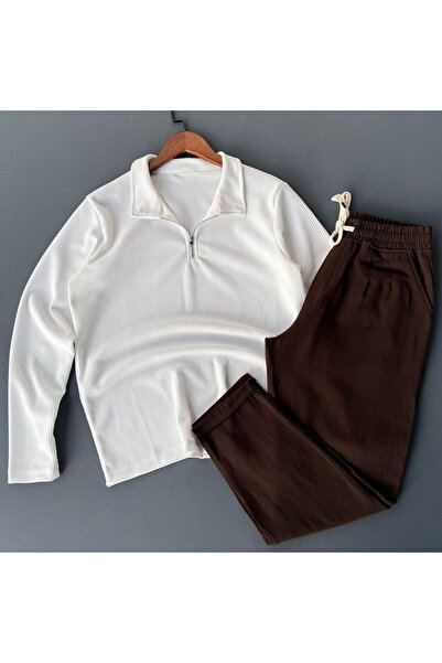 Beylerce Honeycomb Knit Top + Raw Linen Pants Combination