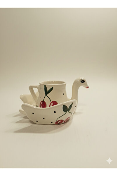 hesperides Handmade ceramic cherry patterned swan cup