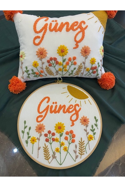 Glow İsimli Bebek Takı Yastığı-Kapı Süsü Takımı,Punch Nakışlı (İÇ DOLGULU) Be...