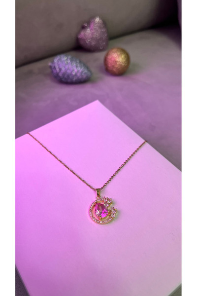 İPEKCOTR Stainless Steel Zircon Pink Stone Necklace