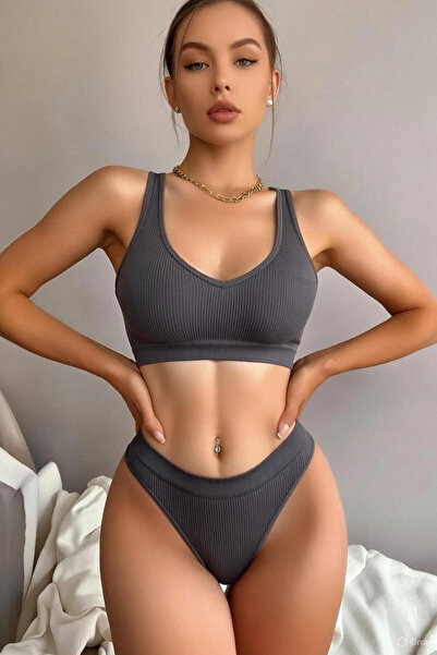 R ROCKBLACK Kadın Fitilli Spor Bralet ve Yüksek Bel Külot Takımı Esnek ve Gün...