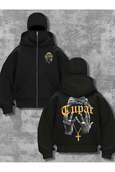 Le Savu ستريت وير سيريز مطبوع سويت شيرت أسود للجنسين مزود بقناع كار بغطاء رأس...