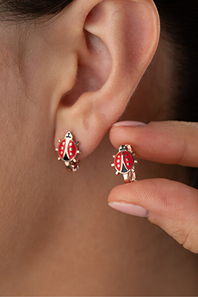 Silvano Jewelry 925 Ayar Gümüş Uğur Böcekli Çocuk Küpe