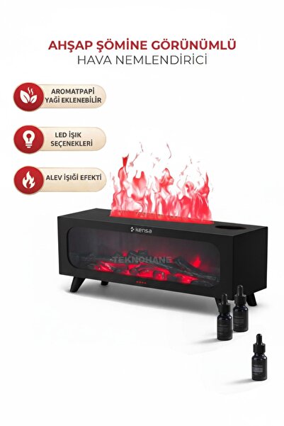 TEKNOHANE Alev Efektli Şömine Aromaterapi Difüzörü Hava Nemlendirici 7 Farklı...