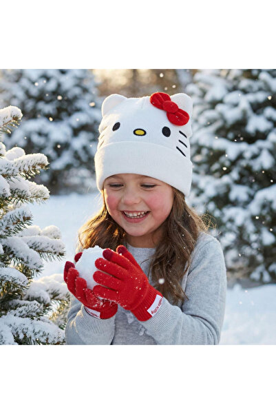 Hello Kitty Set 2 piese pentru iarna din acril, caciula si manusi